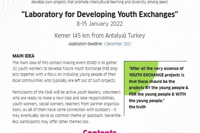 Laboratory for Developing Youth Exchanges, perioada 8-15 Ianuarie 2022, Antalya - Turcia